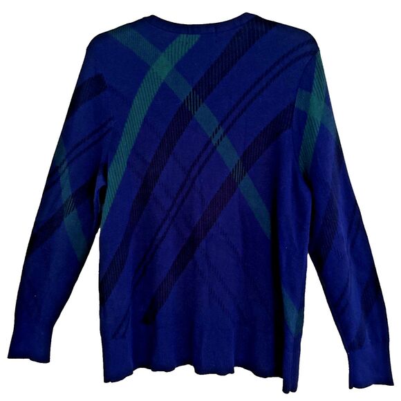 LANDS END Blackwatch Plaid Cardigan Sweater Womens Sz 1X Button Up Supima Cotton - Picture 5 of 12